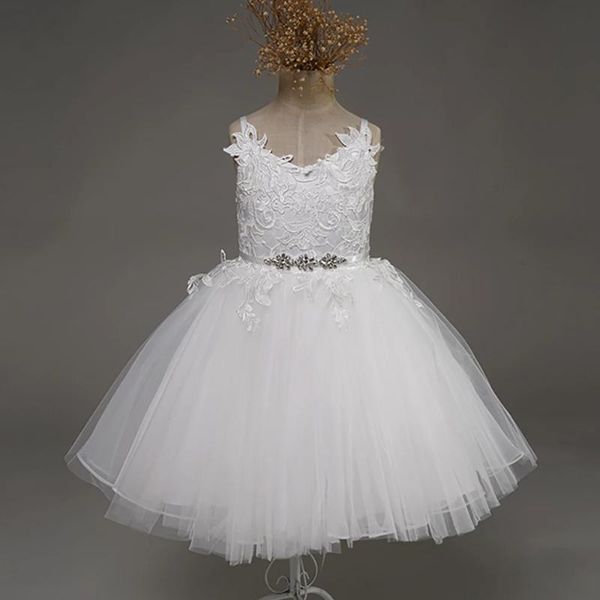 

white lace flower girl dresses vneck sash tulle pageant first communion prom ball gown princess baby party girl's, Red;yellow