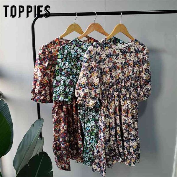 

fashion bloosm printing mini dress back zipper summer dresses womens short sleeve elastic waist vestidos 210421, Black;gray