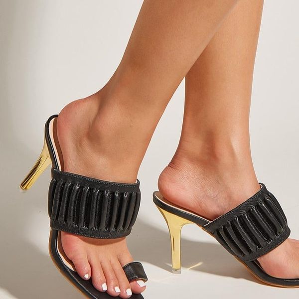 

dress shoes women slippers fashion stiletto high heels solid color sandals clip toe slides summer for 2021 pantoufles femmes, Black