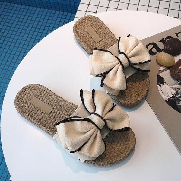 

women's slippers summer flat sandals fashion bow beach shoes wild trend comfortable flip flops non-slip wear sh602, Black