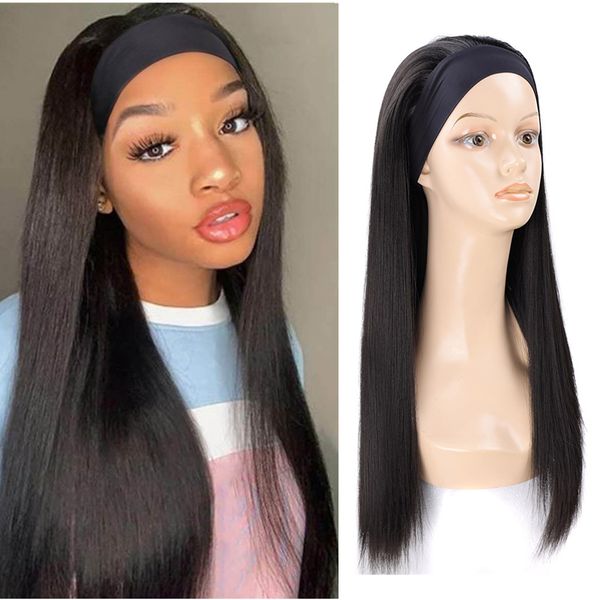 

long skily straight synthetic headband wig 28inches natural black high temperature fiber for women gift fashion iconfactory direct