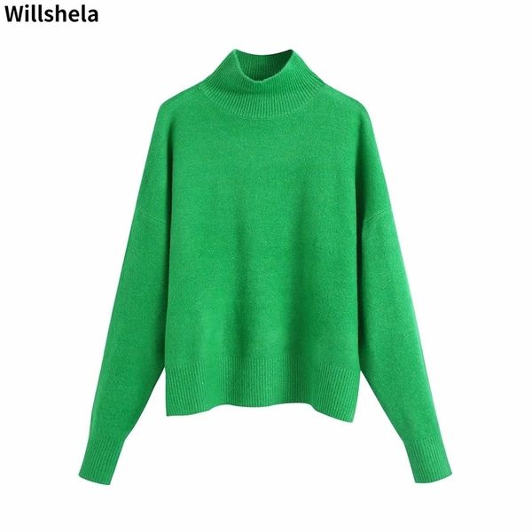 

willshela women fashion solid knit sweater long sleeves high neck vintage female knitted sweaters pullover chic 211218, White;black