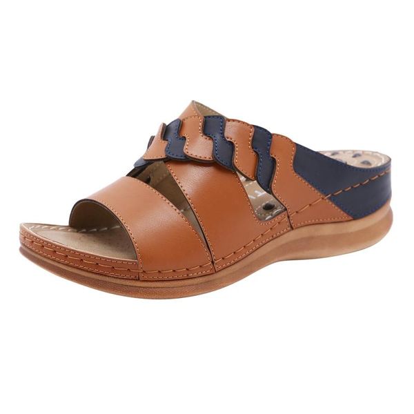 

women's sandals summer wear-on wedges beach open toe breathable comfortable ladies stitching slippers, Black
