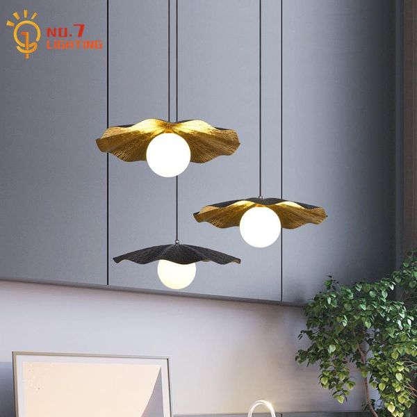 

pendant lamps luxury black gold copper lotus leaf lights fashion zen art led suspension luminaire restaurant living/dining room study