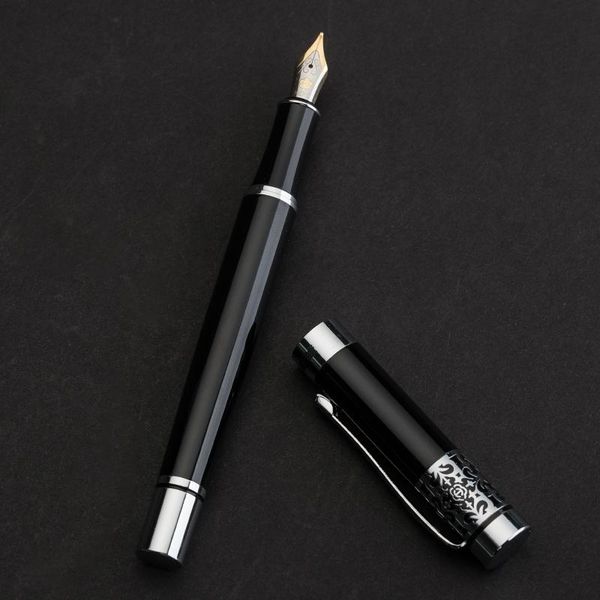 

hero 7018 metal fountain pen black carved iridium 0.5mm student calligraphy writing school office supplies stationery pens