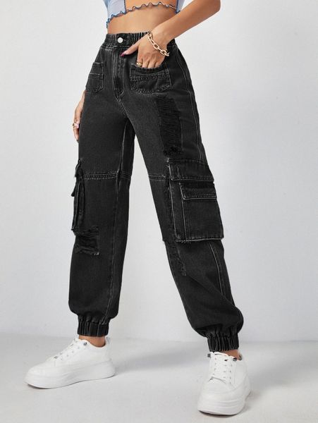 

ripped flap pocket jogger jeans 85mf#, Blue