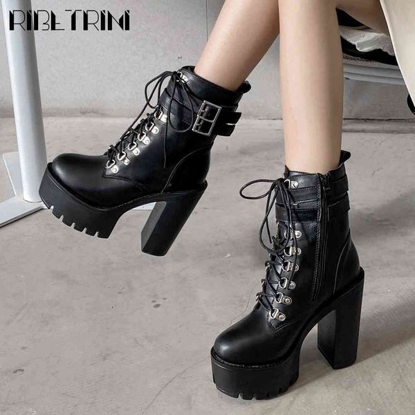 

boots ladies solid zipper cross tied platform motorcycle shoes women cool fashion design comfy boots, Black