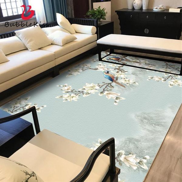

carpets elegant chinese style fresh and light blue bird pattern carpet for living room kids silky supple mat