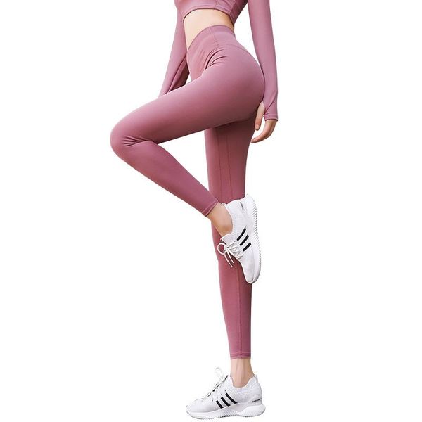 

yoga outfit summer woman running exercise pants peach hip high waist and buttock leggings tights