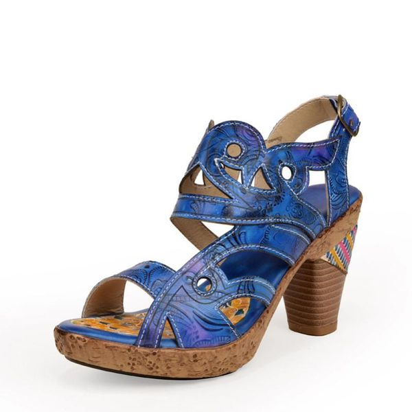 

yourseason high heels female retro sandals 2021 spring summer genuine leather women hand painted sewing autumn casual shoes, Black