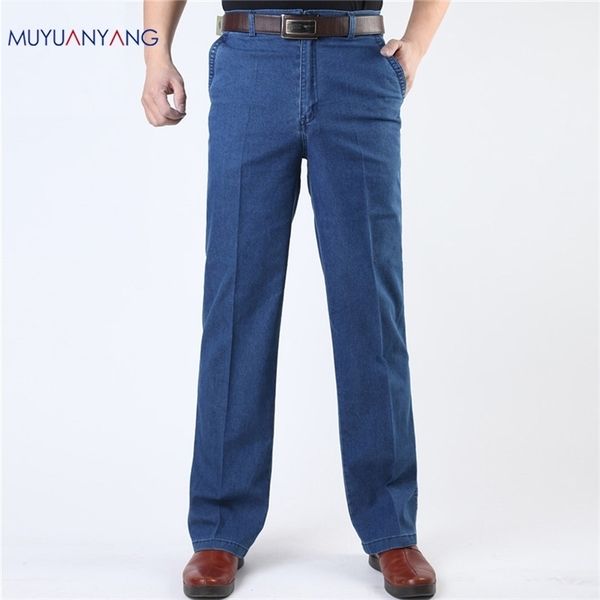 

thick jean homme men's jeans man casual large size men denim middle waist straight solid color long pants plus over size 210716, Blue