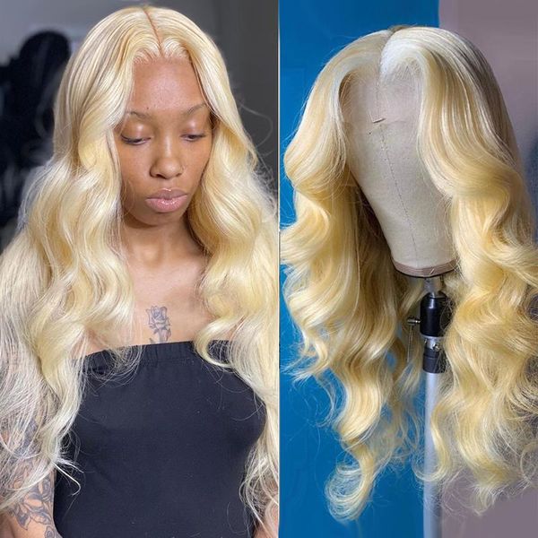 

lace wigs blonde body wave front wig natural hair long colored human for black women 613 13x4x1 t part transparent, Black;brown