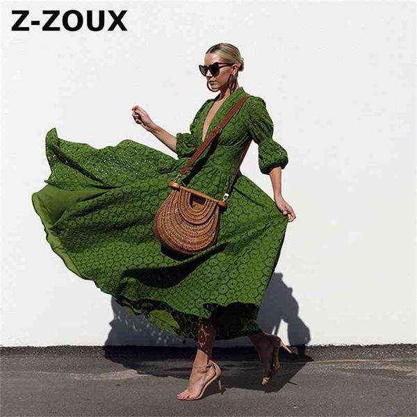 

women dress puff sleeve v-neck print dresses plus size vintage long summer clothes 210513, Black;gray