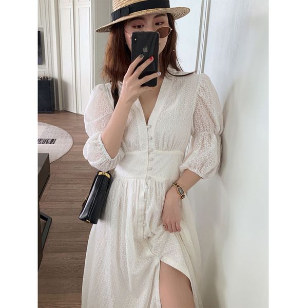 

spring yamamoto super knee 2021 length bubble sleeve skirt fairy french niche dress, White;black