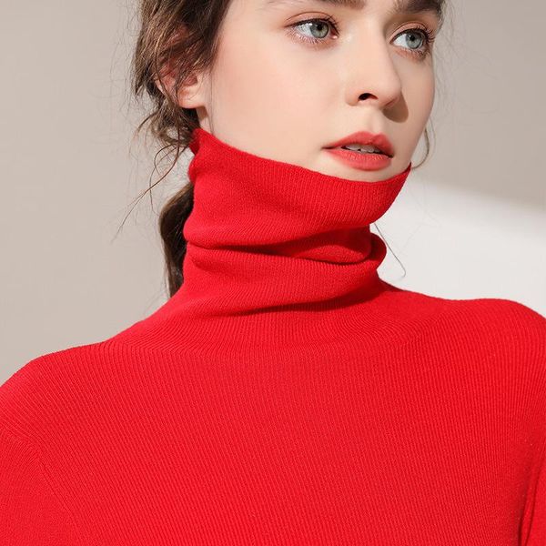 

women's sweaters fashion 2021 autumn winter cashmere sweater women solid knitting wool pullovers turtleneck christmas, White;black