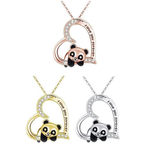 

pendant necklaces heart shape panda necklace women girls gift fashion jewelry, Silver