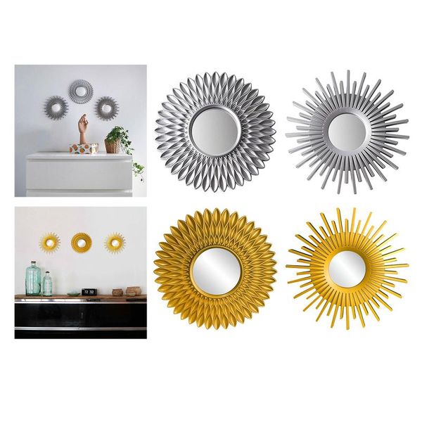 

mirrors rattan round entryways makeup mirror innovative art decor dressing bathroom wall hanging ornate mirror, gold/silver