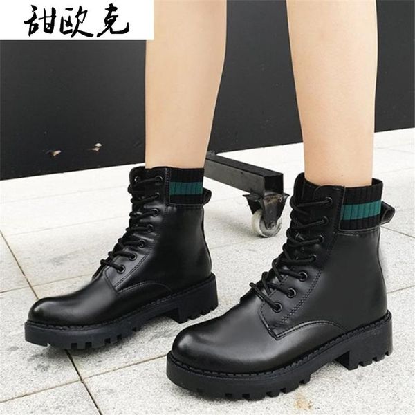 

boots 2021 women shoes fashion round pu leather ankle winter warm short plush lace up for botas mujer, Black