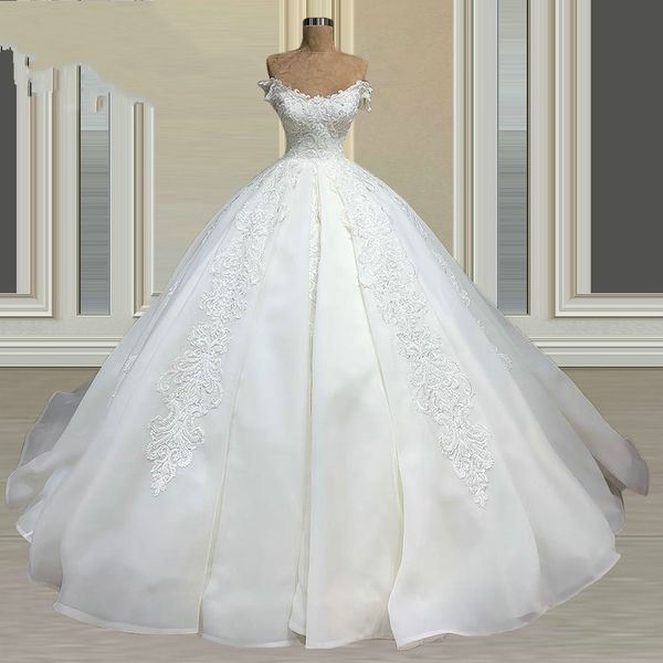 Роскошные совок шеи шариковые платья свадебные платья 2022 от плеча кружева аппликации бусины Vestido de Novia Bridal Plass Mains