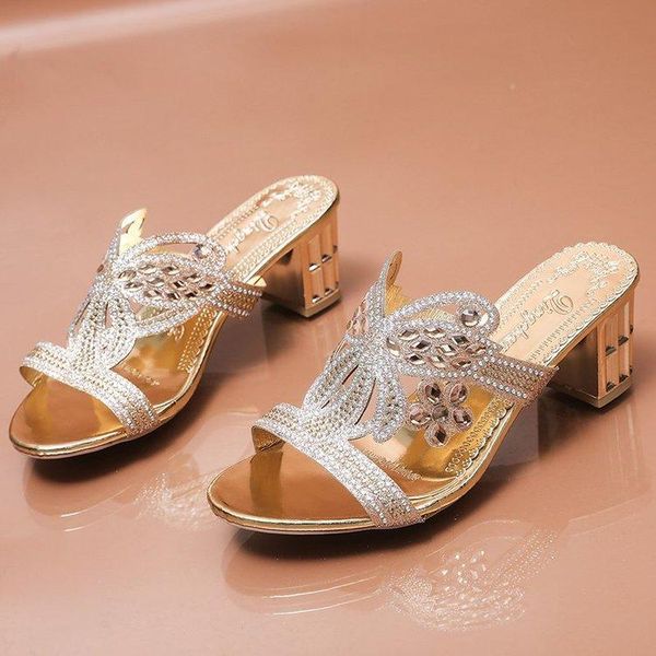 

sandals glitter mesh women summer fashion peep toe casual slippers thick heel shoes slip on big size 35-41, Black