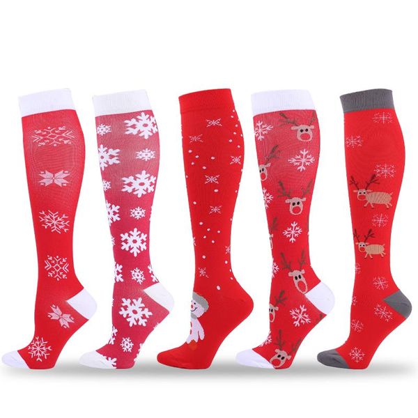 

men's socks christmas compressive stockings snowflake compression sports running nylon relieve muscle fatigue and varicose veins, Black