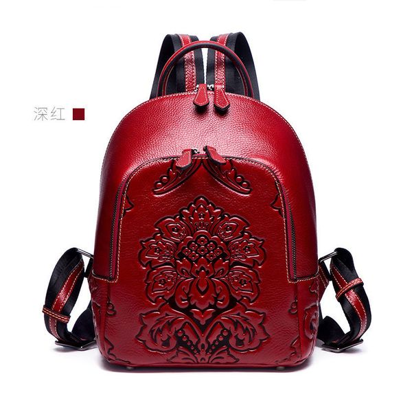 

2021 new fashion backpack women's head leather chinese style bag
