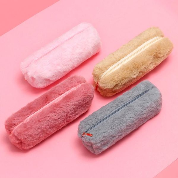 

pencil bags solid color plush case girls school bag stationery pencilcase coin purse kawaii fashion supplies