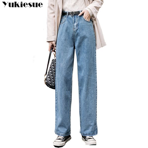 

high waist boyfriend wide leg women blue denim jeans womens korean pants trousers loose autumn jeans woman mujer plus size 210519