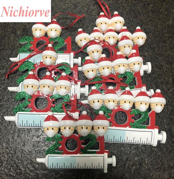 

2021 christmas decoration quarantine ornaments family of 1-7 heads diy tree pendant accessories with rope resin in stock xx299