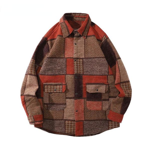 

men's casual shirts 2021 harajuku streetwear thick coats color block patchwork long sleeve shirt hip hop fashion loose button, White;black