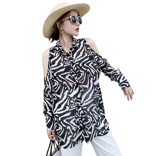 

fashion leopard off shoulder long sleeves women loose summer blouse shirt women's blouses & shirts, White