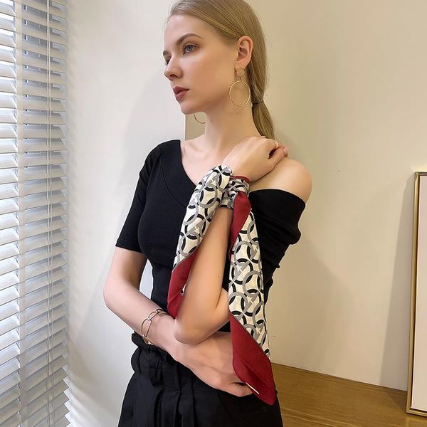 

scarves 2021 fashion silk scarf square design print kerchief woman neck shawl wraps, Blue;gray