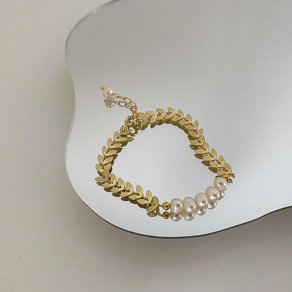 

charm bracelets minar elegant irregular real pearl beaded for women girls gold color leaves accessories gifts, Golden;silver