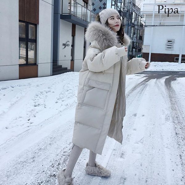 

women's down & parkas korean style women double sided long jacket winter turtleneck white duck cotton warm snow outwear1, Black