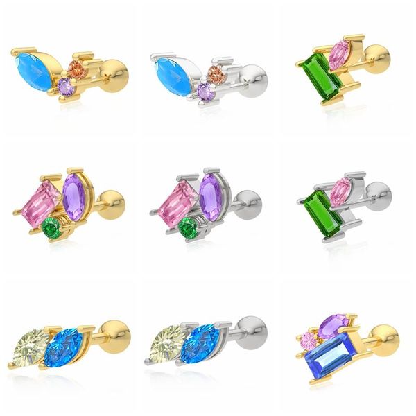 

stud canner colourful zircon earrings for women 925 sterling silver huggie jewelry accessories 2021 trend unique aretes, Golden;silver