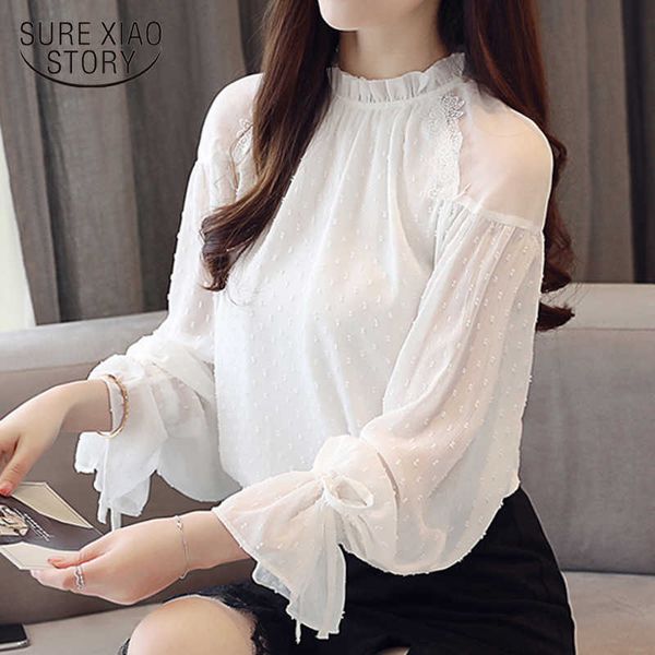 

fashion woman blouses white long sleeve chiffon women's shirt loose solid pink lantern sleeve blusa feminina 0783 30 210528