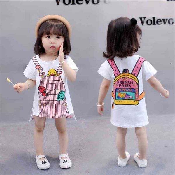 

summer girls cute print cartoon long t shirt short and sleeve, Blue