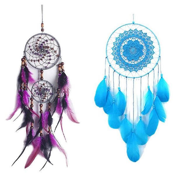

decorative objects & figurines 2 pcs dreamcatcher handmade dream catcher net with feathers, purple-black blue
