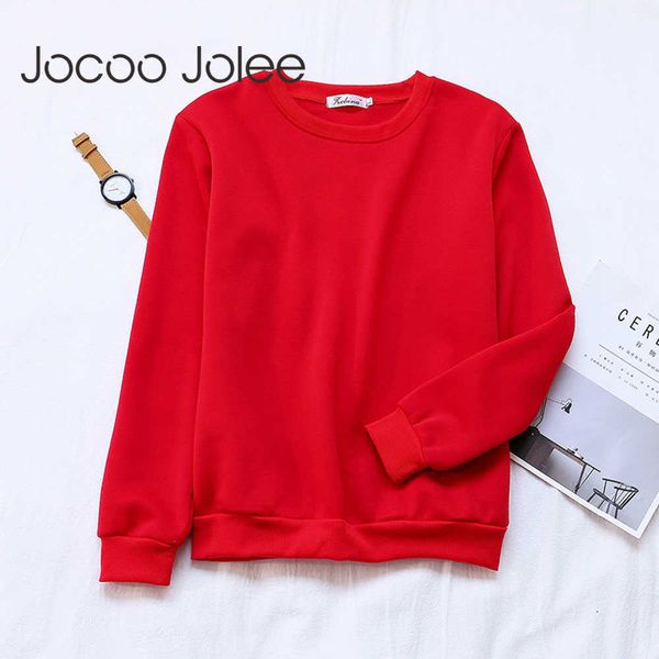

jocoo jolee women casual long sleeve o neck thick hoodies autumn loose fleece sweatshirts vintage korean harajuku hoodies 210619, Black