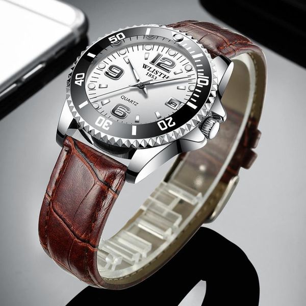 

wristwatches minimalist watch for men fashion calendar luminous steel belt wrist waterproof jam tangan pria klok tenis masculino adulto, Slivery;brown