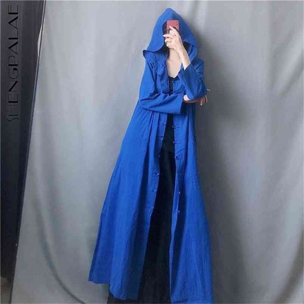 

big hat chinese style handmade coil button windbreaker cotton hemp women's cardigan trench coat female simple 5c625 210427, Black