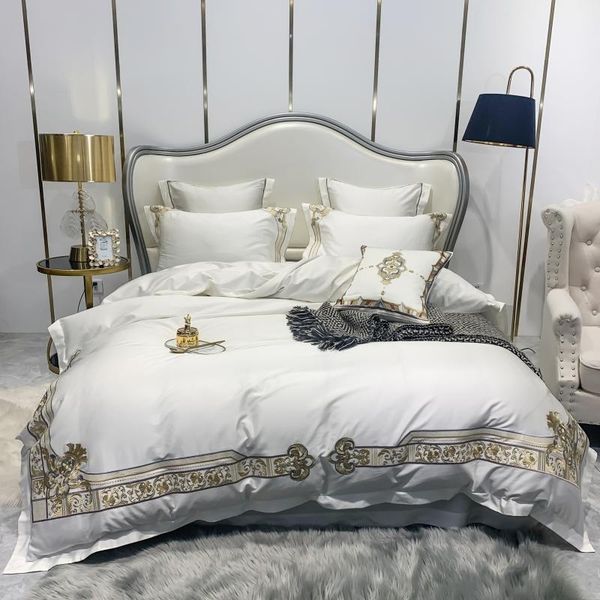 

bedding sets luxury white red embroidery 1000tc egyptian cotton set 4/7pcs solid color wedding duvet cover flat sheet and pillowcases