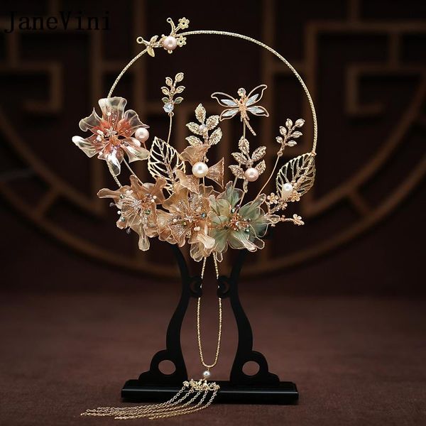 

wedding flowers janevini luxury chinese bridal bouquet fan type beaded artifcial 3d metal round hand jewelry accessories