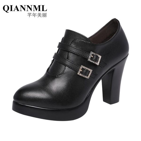

dress shoes pointed toe deep mouth platform women pumps 2021 spring fall buckle high heels ladies black office 41 42 43