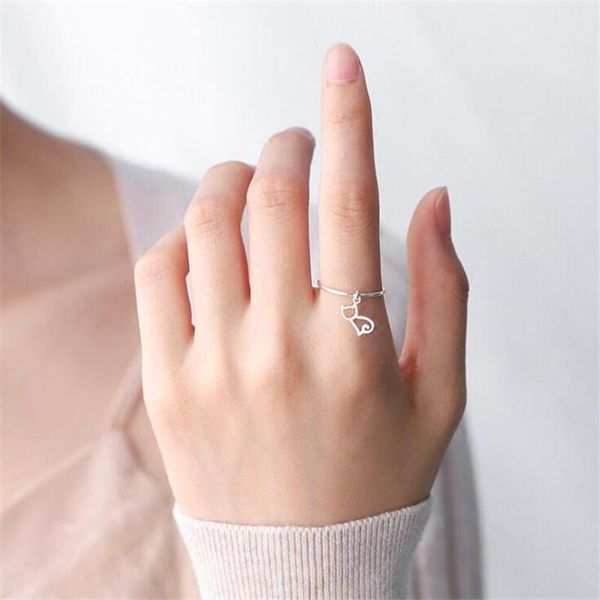 

wedding rings fashion lovely cute animal 925 sterling silver jewelry personality hollow cat sweet women opening sr225, Slivery;golden