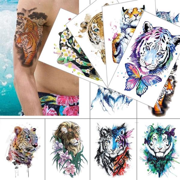 

temporary tattoos beast tattoo sticker tiger lion leopard waterproof fake fashion animal men women flower color