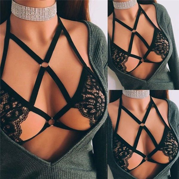 

women lingerie soft halter see-through harness bra hollow out lace bra, Red;black