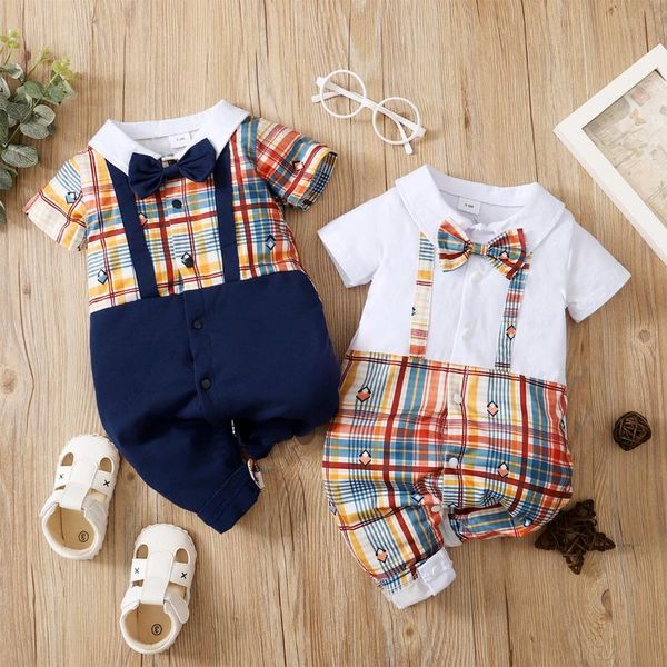 

jumpsuits born baby boy clothes plaid print jumpsuit summer suits toddler outfits gentlemen clothing, Blue
