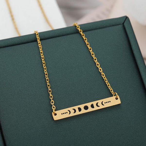 

pendant necklaces fashion crescent moon phase simple bar necklace women's stainless steel rose gold r eclipse jewelry party gifts, Silver