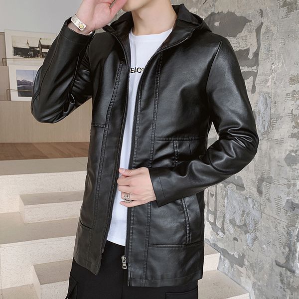 

Fashion Leather 2021 Men's Mid Long Autumn Coat Versatile Casual Men, Black